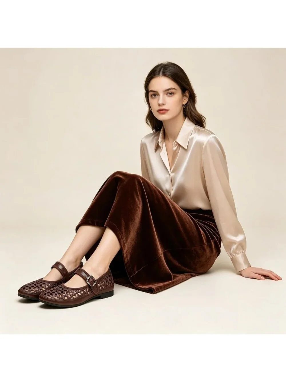 Women's Tan Faux Leather Round Toe Adjustable Buckle Strap Flat Slip On Shoes